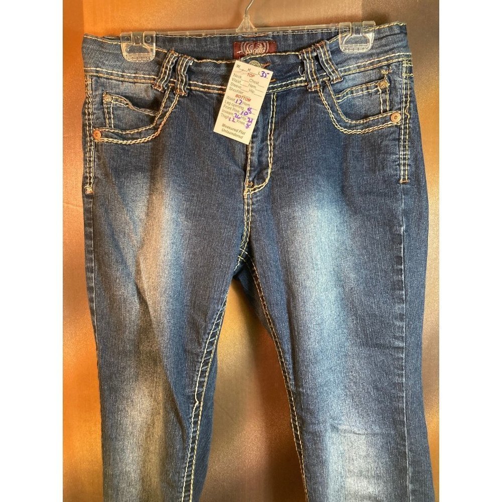 ANGELS Straight Leg Denim Jeans Mid Rise Regular Fit Blue Size 12 B3‎